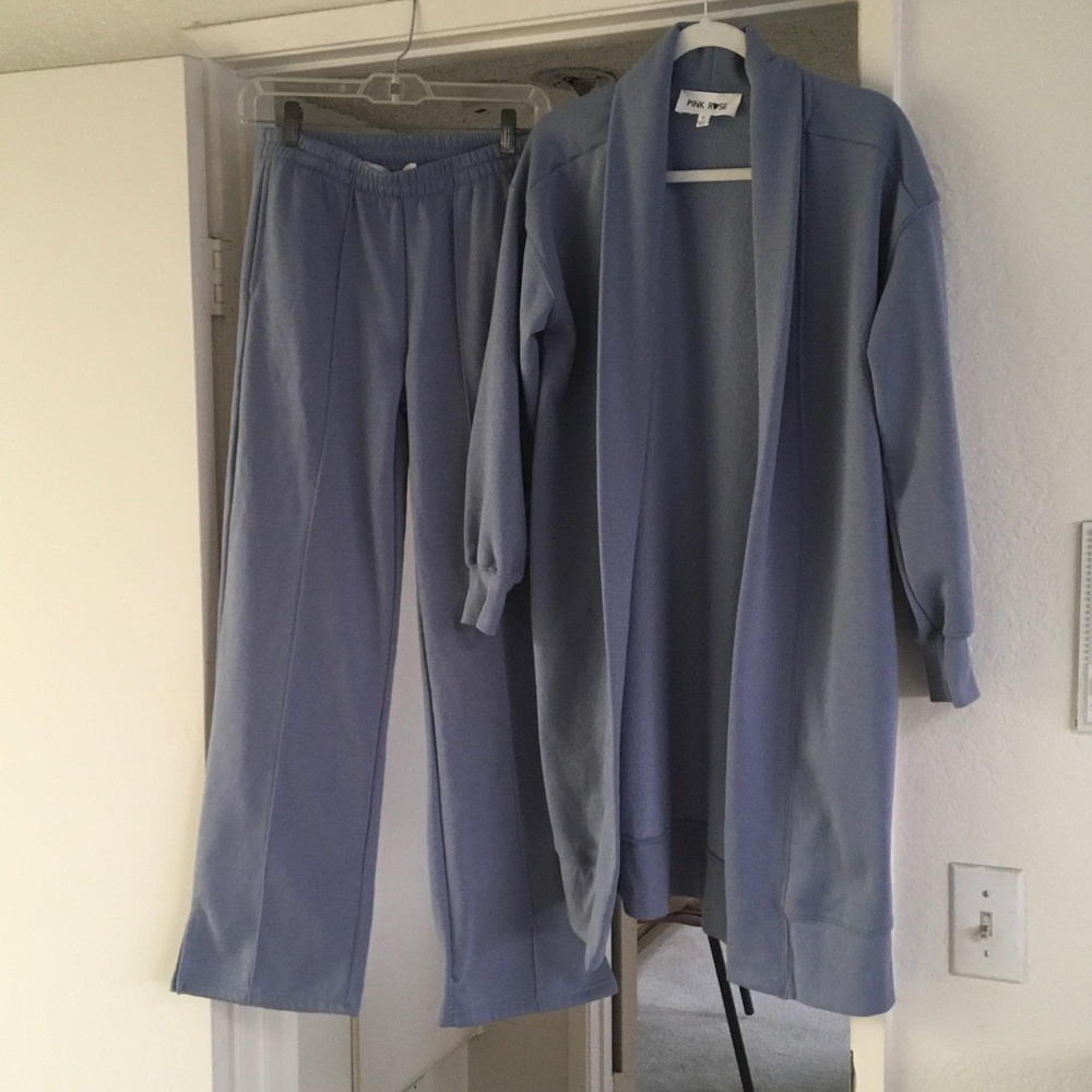 Pink Rose Periwinkle Track Pants & Long Cardigan Set NWOT